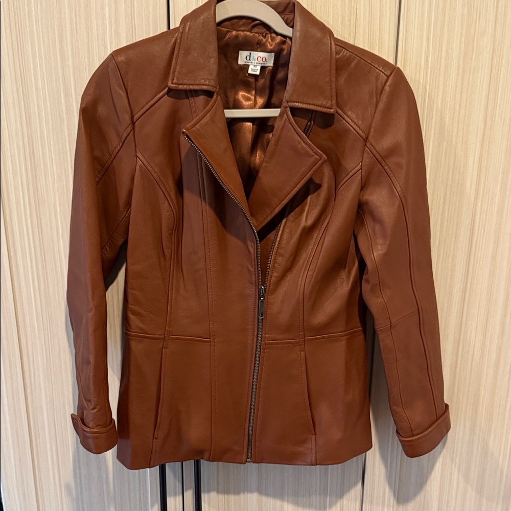 D&Co faux Zip-Front Women's Jacket caramel brown size XS
